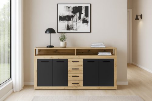 Comodă XXL/LUNA în culorile Stejar Artisan/Negru