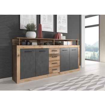 XXL/LUNA 4D4S Comodă de culoare stejar vechi/gri