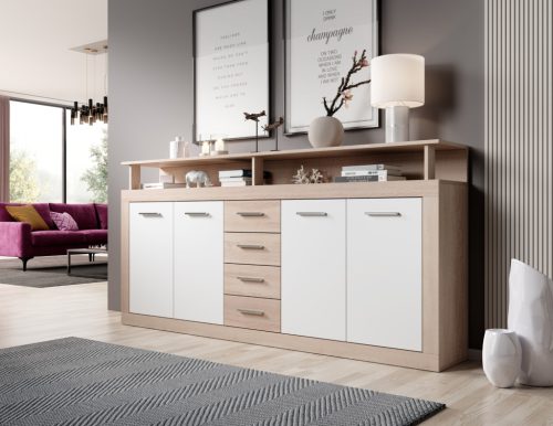  XXL/ COMODĂ LUNA 4D4S DĄB SONOMA/BIAŁY 3W