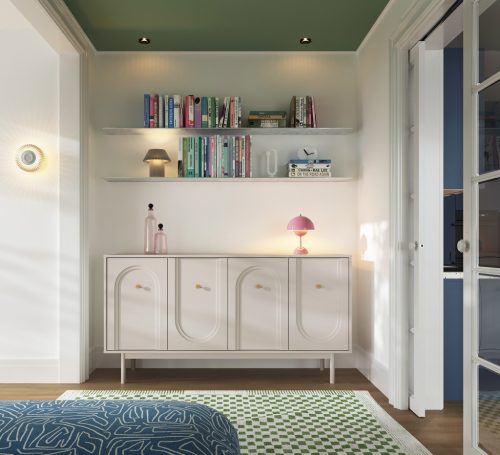 Comodă MAZOMA, 4 uși, cașmir/auriu