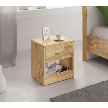 Noptieră NAKA cu 1 sertar in culoarea stejarului Wotan.