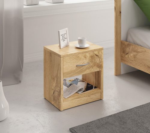 Noptieră NAKA cu 1 sertar in culoarea stejarului Wotan.