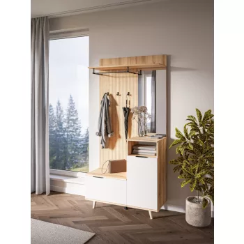 Mobilier hol Nordic C, culoare stejar Evoke / Tabilla / alb