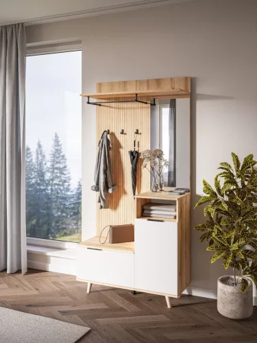 Mobilier hol Nordic C, culoare stejar Evoke / Tabilla / alb