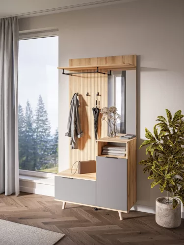 Set mobilier pentru hol în combinația de culori stejar Evoke / tablila / grafit – NORDIC C