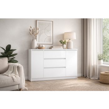 Comodă SIMPLE 120 cm, 2 uși 3 sertare, alb