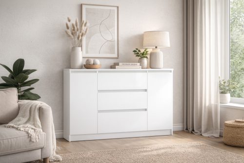 Comodă SIMPLE 120 cm, 2 uși 3 sertare, alb