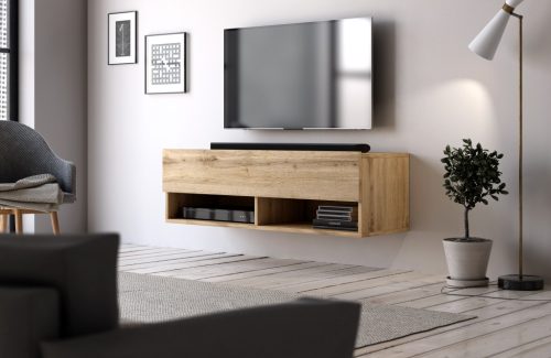 Suport TV de perete în culoarea stejarului. Cu iluminare LED. RTV Vivo LE (VI-3) 140