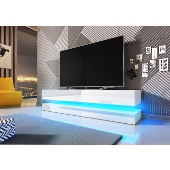 Comodă TV FLY 140 alb/alb lucios LED 2K