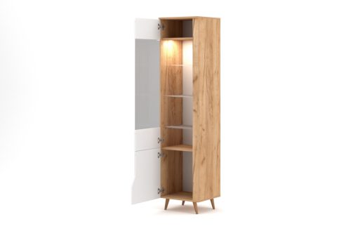 Vitrină TUE cu 2 uși – în culoare auriu/alb, cu iluminare LED