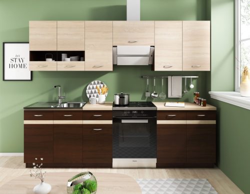 Set bucatarie 240 cm. Sonoma închisă / culoare Sonoma deschisă. LIVIA
