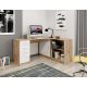 Birou în culoarea stejar Artisan / alb lucios. Polița poate fi montată exclusiv pe partea stângă. Grosimea plăcii de mobilier: 18 mm